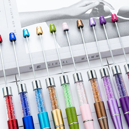 Spot plastic bead pen wholesale creative DIY handmade plastic bead pen empty tube crystal bead ballpoint pen
