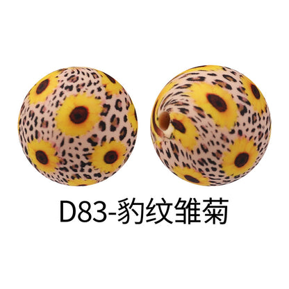 15mm new rhombus pattern silicone beads water transfer leopard print bracelet beaded jewelry silicone loose beads wholesale #51-79