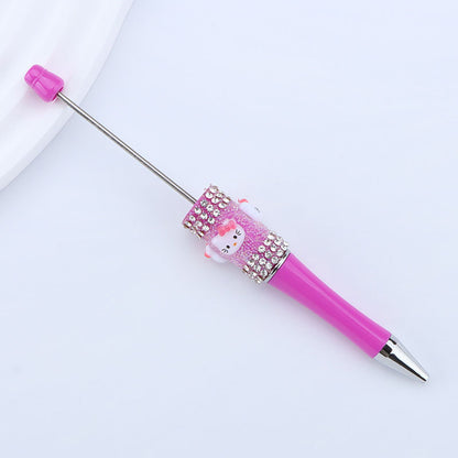 New KT cat litter sugar string bead pen DIY handmade cute fantasy cartoon cat cute jingle cat beaded ballpoint pen