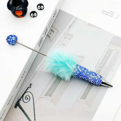 Hairball AB full drill bead pen, pen cap with drill pure hand sticker drill ballpoint pen beadedpen cute plush pen