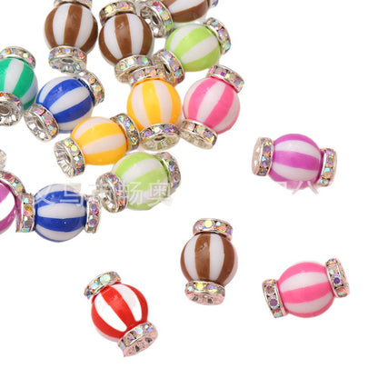 Macron Contrast Color Watermelon Stripe Acrylic Drilled Ring Large Hole Bead Color Barrier Bead Round Bead Loose Bead DIY Car Hanging Hand