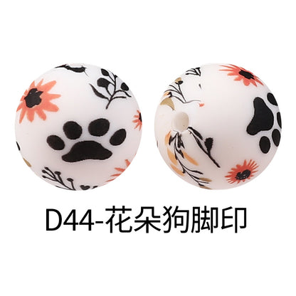 15mm new rhombus pattern silicone beads water transfer leopard print bracelet beaded jewelry silicone loose beads wholesale