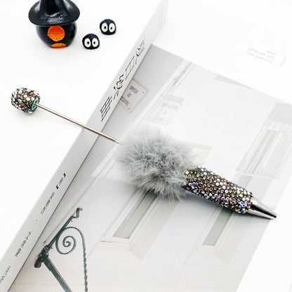 Hairball AB full drill bead pen, pen cap with drill pure hand sticker drill ballpoint pen beadedpen cute plush pen
