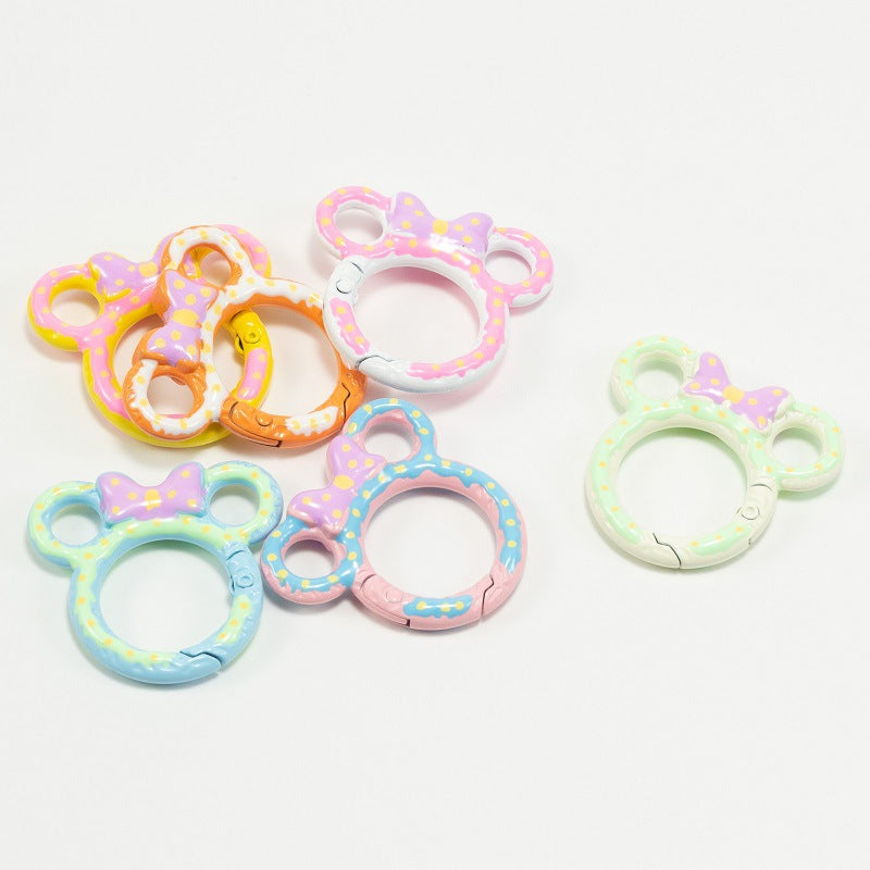 38*35mm Painted Color Spring Buckle Mickey Open Ring Hand Painted Spring Ring Keychain DIY Accessories Alloy Connecting Ring