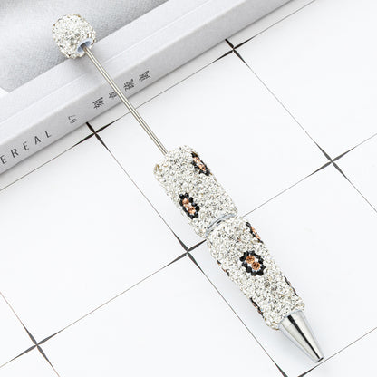 New DIY leopard print bead pen handmade diamond-set beaded ballpoint pen multi-color plastic bead pen wholesale
