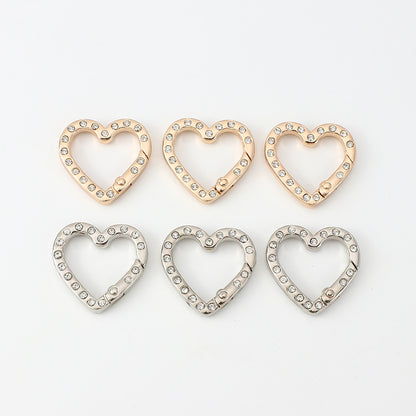 2.5 * 2.6Cm Double Side with Diamond Heart Metal Key Ring Alloy with Drill Love Spring Ring, Household Keychain Pendant Doll Bag Jewelry DIY Open Key Ring