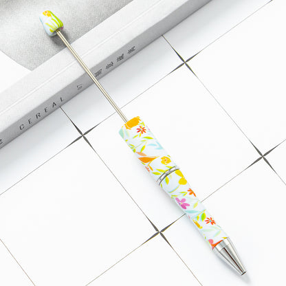 DIY plastic bead pen creative handmade leopard print floral cow bead pen wholesale printing new plastic bead pen