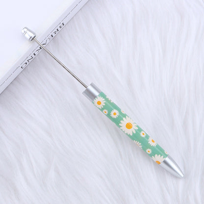 DIY long printed bead pen, national flag sunflower pattern creative cute grain bead pen plastic bead ballpoint pen