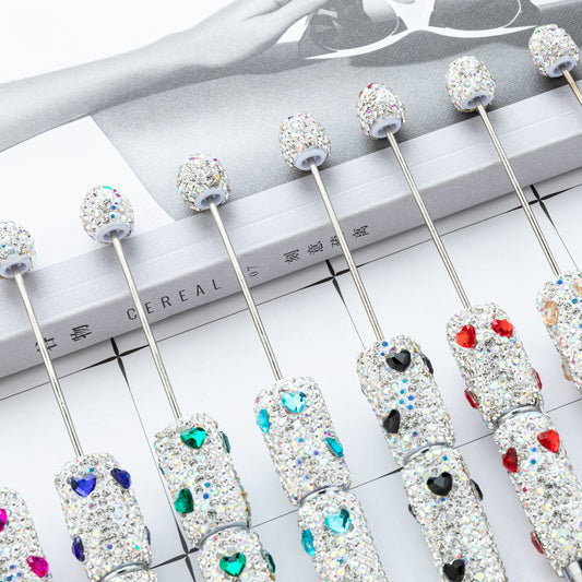 Cross-border love bead pen DIY heavy industry diamond-encrusted bead pen hand-pasted full diamond bead ballpoint pen plastic pen