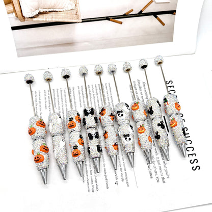 Halloween full diamond bead pen DIY skeleton pumpkin ghost series beaded ballpoint pen creative dark heavy pen