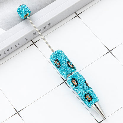 New DIY leopard print bead pen handmade diamond-set beaded ballpoint pen multi-color plastic bead pen wholesale