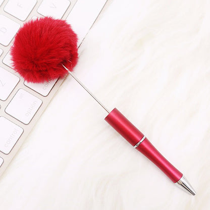 DIY hairball bead pen, cute furry gift pen, multi-color beadable ballpoint pen beadedpen spot
