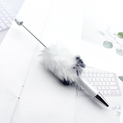 Cross-border innovative leopard print hairball bead pen DIY handmade hairball ballpoint pen cute student gift pen spot