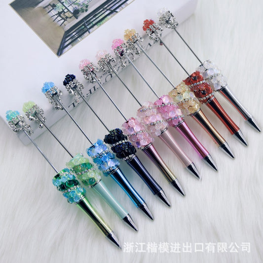 Popular DIY pearl flower bead pen handmade patch plastic ballpoint pen, cartoon flower bone pearl gift pen
