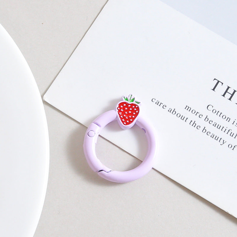 27mm Strawberry Keychain Round with Strawberry Pattern Color Paint Spring Buckle DIY Jewelry Accessories Keychain Connecting Ring