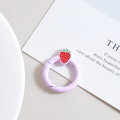 27mm Strawberry Keychain Round with Strawberry Pattern Color Paint Spring Buckle DIY Jewelry Accessories Keychain Connecting Ring