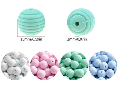 Spot 15mm silicone threaded beads food grade material baby toothpaste chain loose beads DIY accessories honeycomb beads wholesale