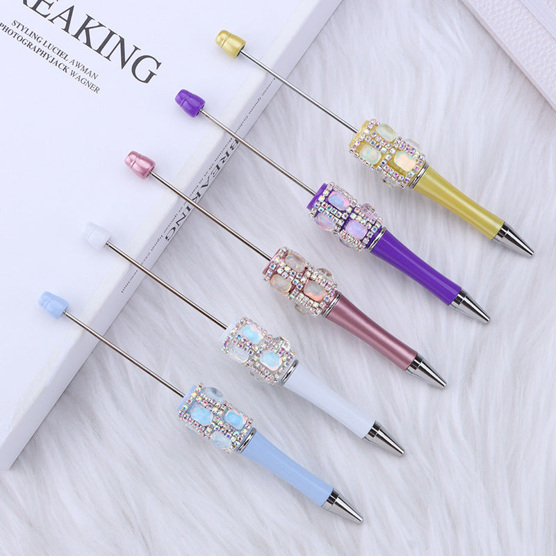 DIY diamond-encrusted sugar cube bead pen, purely handmade patch square grid bag diamond plastic ballpoint pen creative diamond-encrusted bead pen