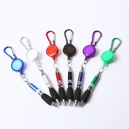 Creative DIY metal pull line pen, retractable mountaineering keychain gift pen, simple and portable stretching ballpoint pen