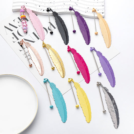 Spot metal feather bookmark creative DIY beaded bookmark pendant children's reward small gift mark book page folder