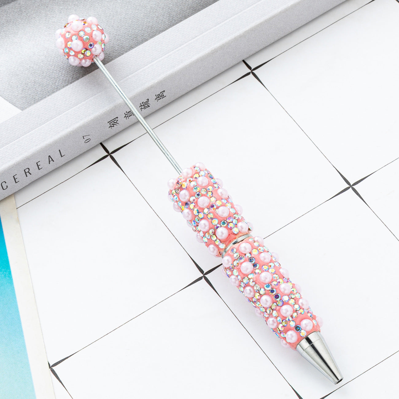 Cross-border DIY pearl bead pen handmade full of diamonds pearl bead pen swirling multi-color bead pen plastic pen