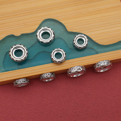 10×3mm Guochao Xiangyun Pattern Large Hole Wheel Loose Beads, Shoes and Bags Clothing Bracelets Braided Rope Tibetan Silver Alloy Beaded DIY Jewelry