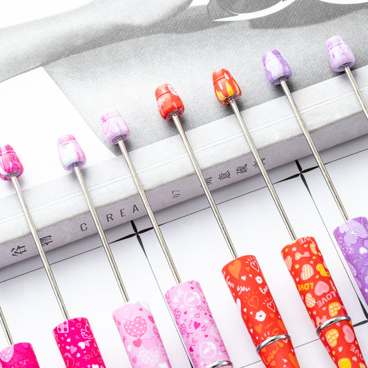 Creative DIY plastic bead pen Valentine's Day love series beaded ballpoint pen spot wholesale printing bead pen