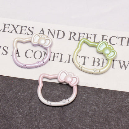 37*30mm Two-color Paint Gradual Change Cute Bow Kitten Spring Buckle DIY Accessories Keychain Bag Pendant