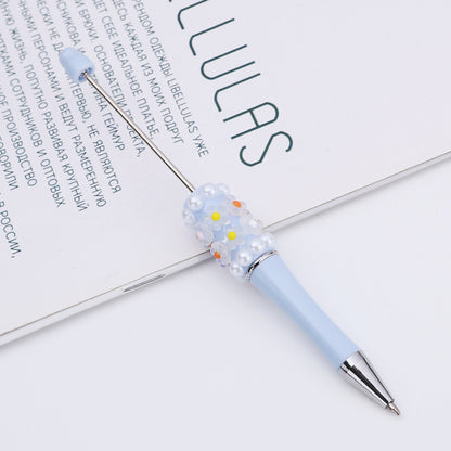 Cross-border DIY pearl flower bead pen handmade patch plastic ballpoint pen, cartoon flower bone pearl gift pen