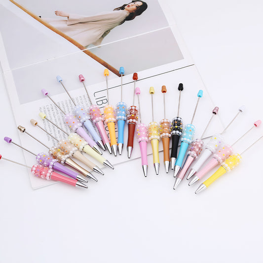 Cross-border DIY pearl flower bead pen handmade patch plastic ballpoint pen, cartoon flower bone pearl gift pen