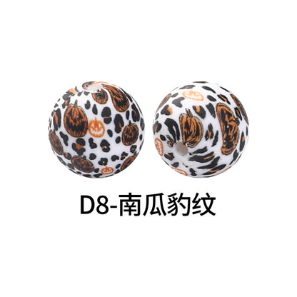 15mm new rhombus pattern silicone beads water transfer leopard print bracelet beaded jewelry silicone loose beads wholesale