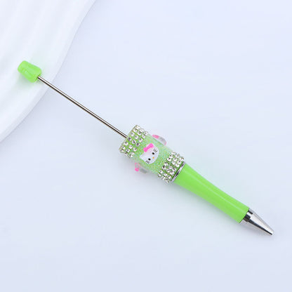 New KT cat litter sugar string bead pen DIY handmade cute fantasy cartoon cat cute jingle cat beaded ballpoint pen