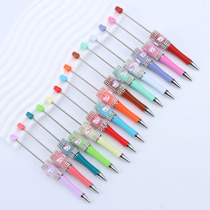 New KT cat litter sugar string bead pen DIY handmade cute fantasy cartoon cat cute jingle cat beaded ballpoint pen