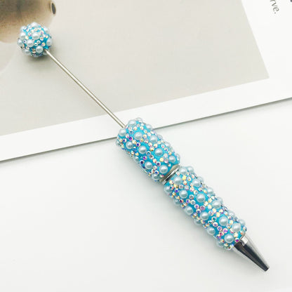 Cross-border heavy industry full of pearl bead pens, creative gradual change wearing beads DIY ballpoint pen gifts Colorful pearl pens