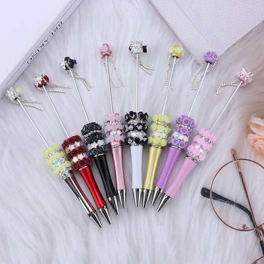 Creative DIY rose petal bead pen, exquisite handmade diamond beaded pen, girl heart blind box gift pen