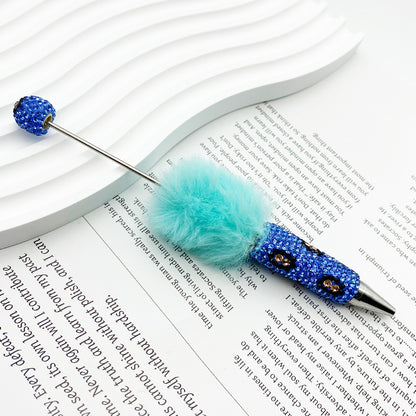 New creative DIY pom-pom bead pen, leopard print full diamond bead ballpoint pen, color cute cartoon pen wholesale