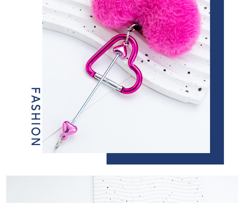DIY Beaded Love Mountaineering Buckle, Plush Pendant Pendant Mountaineering Buckle Multi-color Love Lock Hairball Mountaineering Buckle