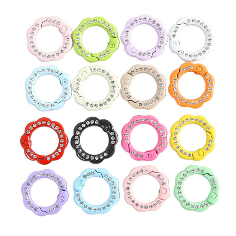 21mm Zinc Alloy Colored Petals with Diamonds, Spring Ring, Open Connection Ring DIY Jewelry, Keychain, Buckle Accessories