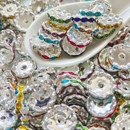 15mm Cross-border Hot-selling Silver Bead Spacer Round Rhinestone Ring Wheel Spacer Wavy Edge Diamond Spacer Accessories