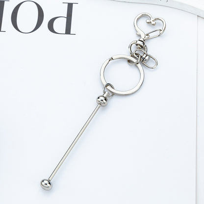 New DIY beaded love keychain pendant, small gift pendant, metal keychain, candy-colored keychain.