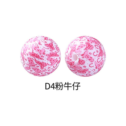 15mm new rhombus pattern silicone beads water transfer leopard print bracelet beaded jewelry silicone loose beads wholesale