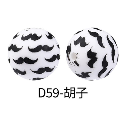 15mm new rhombus pattern silicone beads water transfer leopard print bracelet beaded jewelry silicone loose beads wholesale #51-79