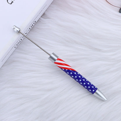 DIY long printed bead pen, national flag sunflower pattern creative cute grain bead pen plastic bead ballpoint pen