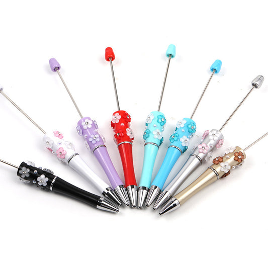 Heavy Industry DIY diamond-encrusted five-petaled flower bead pen multi-color rotating ballpoint pen spot wholesale support mixed batch