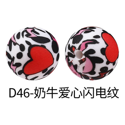 15mm new rhombus pattern silicone beads water transfer leopard print bracelet beaded jewelry silicone loose beads wholesale