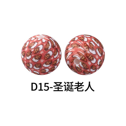 15mm new rhombus pattern silicone beads water transfer leopard print bracelet beaded jewelry silicone loose beads wholesale