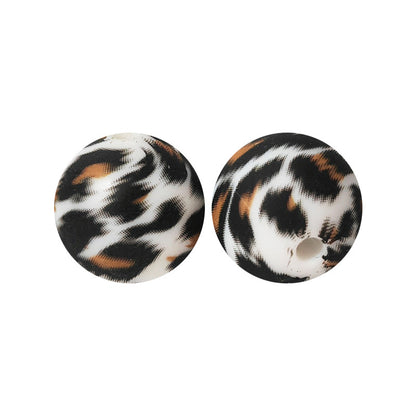 15mm Leopard Print Silicone Beads - Water Transfer Printed Daisy Round Beads for DIY Jewelry, Bead Pens, Loose Beads Wholesale #51-100