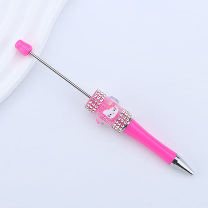 New KT cat litter sugar string bead pen DIY handmade cute fantasy cartoon cat cute jingle cat beaded ballpoint pen
