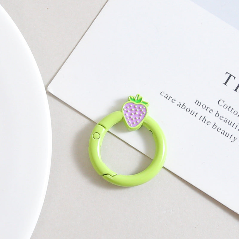 27mm Strawberry Keychain Round with Strawberry Pattern Color Paint Spring Buckle DIY Jewelry Accessories Keychain Connecting Ring