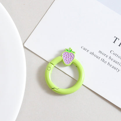 27mm Strawberry Keychain Round with Strawberry Pattern Color Paint Spring Buckle DIY Jewelry Accessories Keychain Connecting Ring